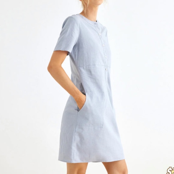 NWT Small Pastel Blue Felicity Linen Button-Front Shirt Dress Grae Cove - Picture 1 of 5